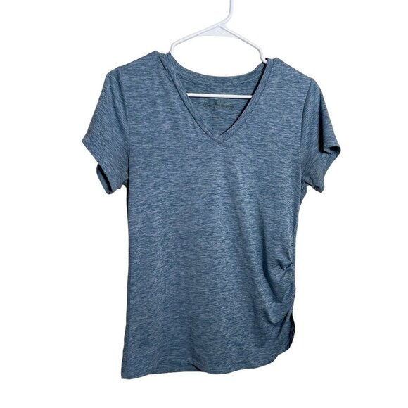Sam Edelman T-Shirt Women's XS Blue Heather V-Neck Rouched Short Sleeve - Picture 1 of 11